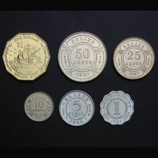 Belize Set 6 Coins,  1 5 10 25 50 Cents,  1 Dollar,  1991 - 2007,  Unc