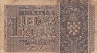 1 Kuna Vg Banknote Issued By The Nazi Government In Croatia 1942 Pick - 7