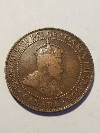 Canada 1 Cent 1909 Edward VII Large Cent Copper Penny Coin 2