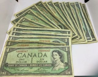 (20) 1954 Circulated Canadian One Dollar $1 Currency Bank Note Canada