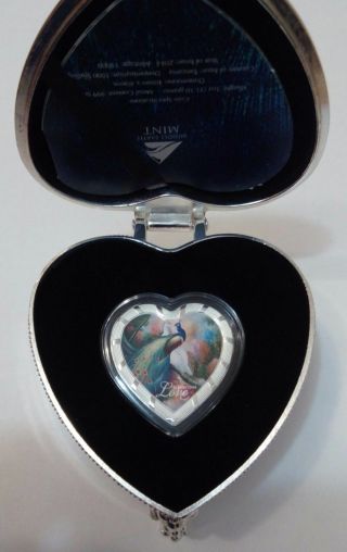 Tanzania 1000 Shillings 2014 Love Is Precious Peacocks Bird Silver 1 Oz Box