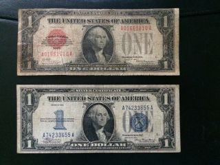 1928 $1 United States Note And 1934 $1 Silver Certificate Funny Back Notes