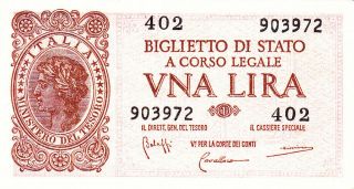 1 Lire Extra Fine Crispy Banknote From Italy 1944 Pick - 29