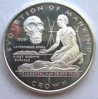 Gibraltar 1998 Neanderthal Man 1 Crown Silver Coin,  Proof