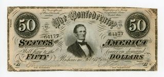 1864 T - 66 $50 The Confederate States Of America Note - Civil War Era Cu