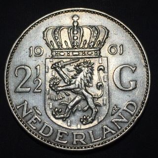 Old Foreign World Coin: 1961 Netherlands 2 1/2 Gulden, .  720 Silver