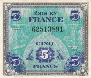 1944 France 5 Francs Allied Military Currency Note,  Pick 115a