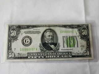 $50.  1934 Lime Green Seal Chicago District Federal Reserve Note