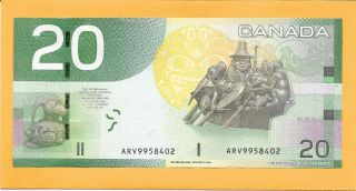 2004 CANADIAN 20 DOLLAR BILL ARV9958402 CRISP (UNC) 2