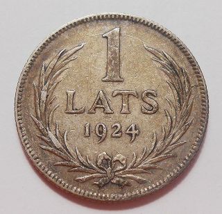 1924 Latvia Lats Vf,  Lion & Griffin First Republic Toned Silver Coin