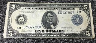 Series Of 1914 $5 Federal Reserve Note Fr 851 Type " A " Mellon/white Ny,  Ny