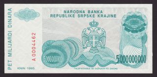 Croatia (republika Srpska Krajina) - 5000000000 Dinara,  1993 - Pr 27 - Unc