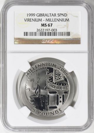 Gibraltar 1999 5 Pounds Millennium Virenium Ngc Ms - 67