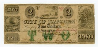 1862 $2 The City Of Natchez,  Mississippi Note - Civil War Era