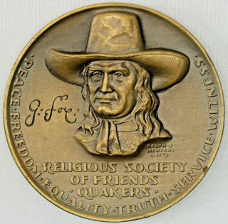 Quakers Society Of Friends Bronze Medal Religions Of The World Medallic Art 1972