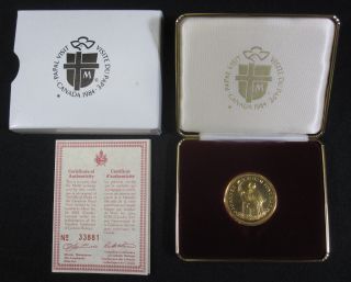 Pope John Paul Ii / Papal Visit Canada Medal 1984 - Gold Plated With Case &