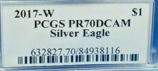 2017 W PCGS PR70 DCAM Deep Silver Eagle Mercanti Signed Black Flag Label Cameo 3