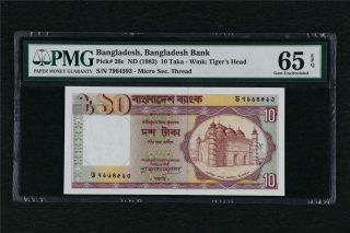 1982 Bangladesh Bangladesh Bank 10 Taka Pick 26c Pmg 65 Epq Gem Unc