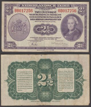 Netherlands Indies 2 1/2 Gulden 1943 (vf) Banknote Km 112