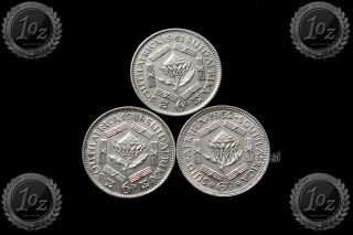 South Africa 3 Silver Coins: 6 Pence 1941,  6 Pence 1948,  6 Pence 1952 Xf