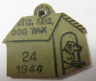 Vintage 1944 Dog Tag License Tax Receipt Otis,  Kansas 24 Shaped Dog House Token