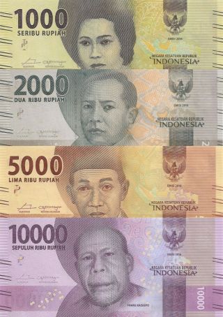 Indonesia 4 Note Set: 1000 To 10000 Rupiah (2016) - All Pnew Unc
