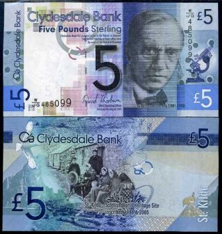 Scotland 5 Pounds Clydesdale Bank 2009 P 229 W/jg Au - Unc