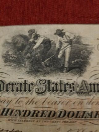 1862 T - 41 " Hoers " $100 With Csa Watermark,  Annotation,  Charleston Stamp Of Sept 4