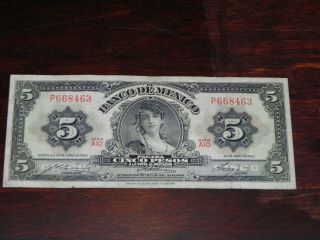 Mexico 5 Pesos Banknote 1963 P - 60h Serie Aio Circulated Jccug 190868