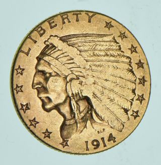 1914 $2.  50 Indian Head Gold Quarter Eagle - Us Gold Coin 829