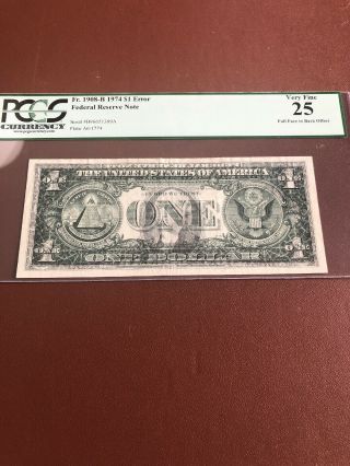 1974 Federal Reserve One Dollar Note Full Face To Back Offset Error