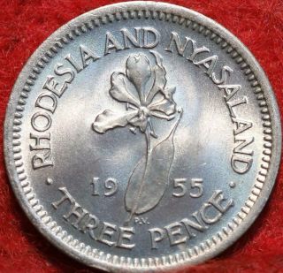 Uncirculated 1955 Rhodesia & Nyasaland 3 Pence Foreign Coin 2