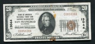 1929 $20 Bank Of America San Francisco,  Ca National Currency Ch.  13044