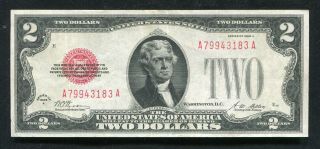 Fr.  1502 1928 - A $2 Two Dollars Red Seal Legal Tender United States Note Xf