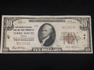 1929 $10 National Bank Note Terre Haute Indiana