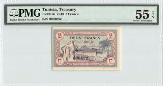 Tunisia 1943 P - 56 Pmg About Unc 55 Epq 2 Francs