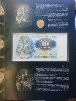 Estonia 10 Kroon,  1 Kroon Coin 2008 In Folder 90 Years Independence