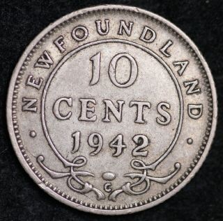 GRADE 1942 - C CANADA NEWFOUNDLAND SILVER 10 CENT COIN 2