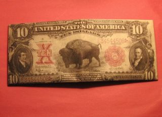 1901 $10 Ten Dollar Red Seal Note W/ Bison ( (money Wallet For Cc Cash & Id))