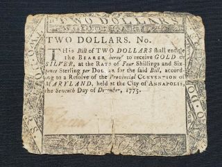 December 7,  1775 Annapolis,  Maryland $2 Two Dollars F.  Green