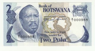 Botswana 2 Pula 1976 Aunc P2 Low Serial @