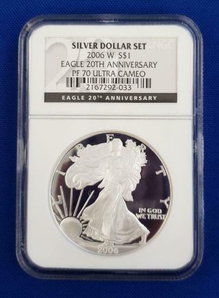 2006 - W Silver Dollar Set 1oz.  999 Silver Proof Eagle $1 Ngc Pf70 Ultra Cameo L03