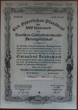 1000 Reichsmark 1935 Treasury Bond Of Germany - Series: 1197