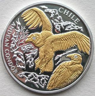 Liberia 2004 Chile Andean Condor 10 Dollars Diamond Silver Coin,  Proof