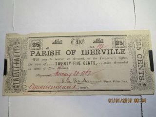 1862 Parish Of Iberville Louisiana Twenty - Five Cents