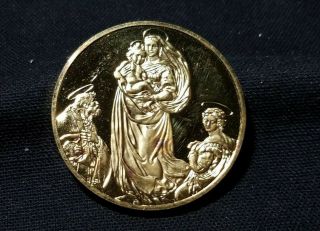 24 Kt Gold Plated 925 Sterling Silver Medal Of The Sistine Madonna 1513 Raphael