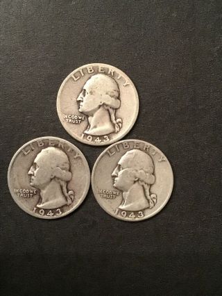 1943 P,  D And S Silver Washington Quarters