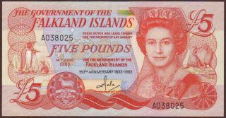 Falkland Islands 5 Pounds 1983 Commemorative Issue Unc