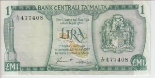 Malta Banknote P31f - 7408,  1 Pound Prefix A/12,  Ef