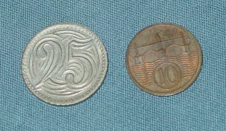 Czechoslovakia Czechoslovakian 1933 25 Haleru Coin 1934 10 Haleru